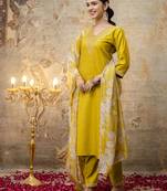 Yellow color viscose rayon fabric partywear readymade salwar kameez for trendy looks