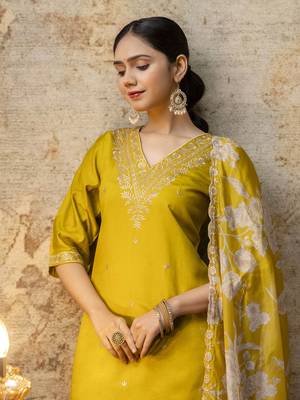Yellow color viscosee rayon partywear readymade salwar kameez for trendy looks 3