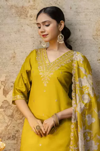 Yellow color viscosee rayon partywear readymade salwar kameez for trendy looks