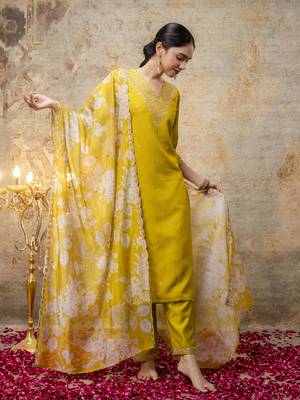 Yellow color viscosee rayon partywear readymade salwar kameez for trendy looks 5