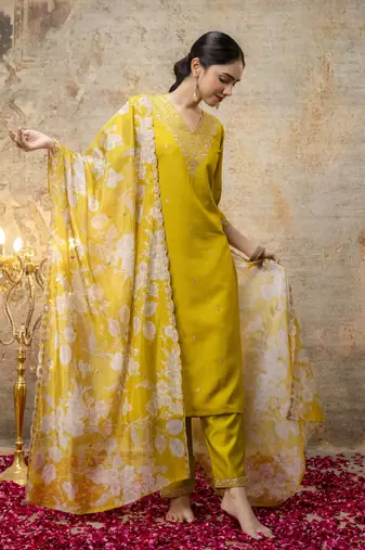 Yellow color viscosee rayon partywear readymade salwar kameez for trendy looks