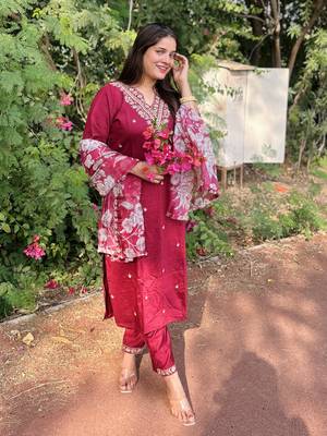 Maroon color viscose rayon fabric partywear readymade salwar kameez for trendy looks 1