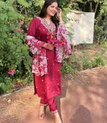 Maroon color viscose rayon fabric partywear readymade salwar kameez for trendy looks