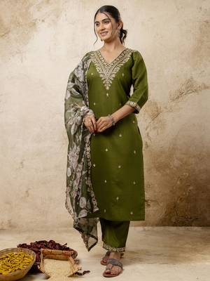 Mahendi color viscosee rayon partywear readymade salwar kameez for trendy looks 1