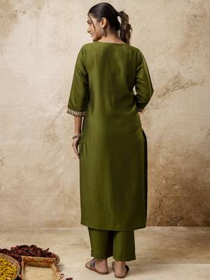 Mahendi color viscosee rayon partywear readymade salwar kameez for trendy looks 2