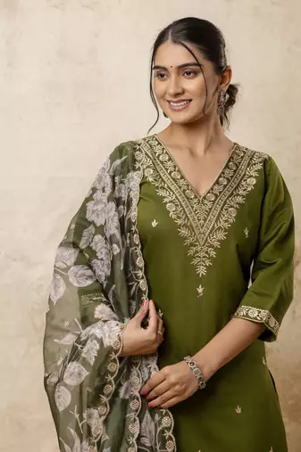 Mahendi color viscosee rayon partywear readymade salwar kameez for trendy looks