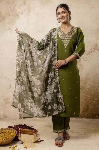 Mahendi color viscosee rayon partywear readymade salwar kameez for trendy looks