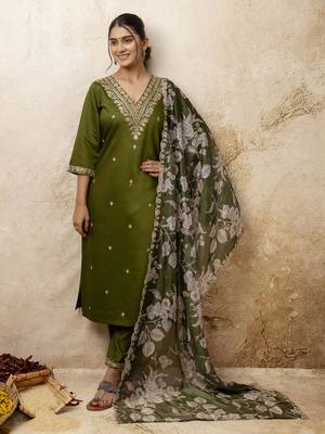 Mahendi color viscosee rayon partywear readymade salwar kameez for trendy looks 5