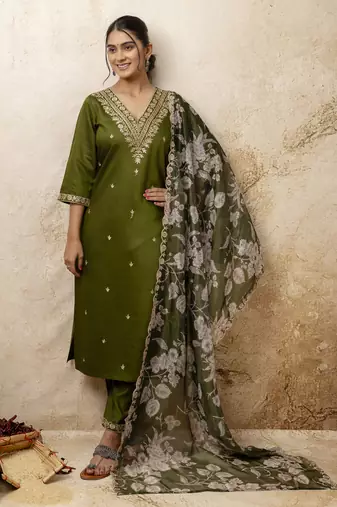 Mahendi color viscosee rayon partywear readymade salwar kameez for trendy looks