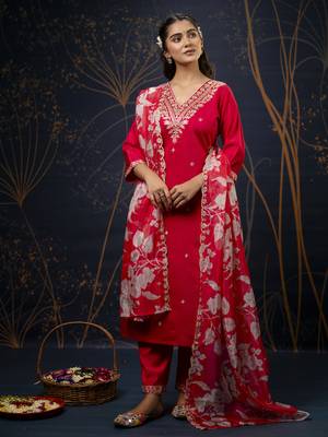 Pink color viscose rayon fabric partywear readymade salwar kameez for trendy looks 1