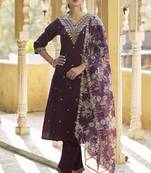 Purple color viscose rayon fabric partywear readymade salwar kameez for trendy looks