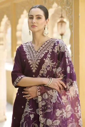 Purple color viscosee rayon partywear readymade salwar kameez for trendy looks
