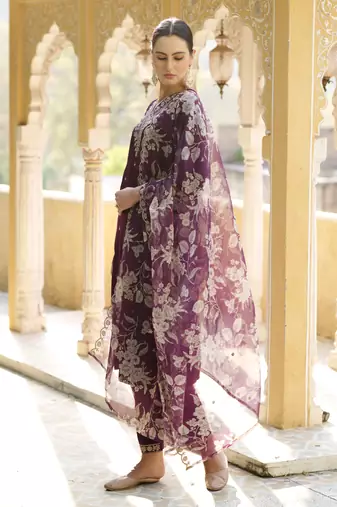 Purple color viscosee rayon partywear readymade salwar kameez for trendy looks