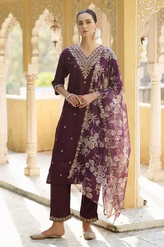 Purple color viscosee rayon partywear readymade salwar kameez for trendy looks