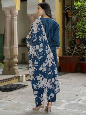 Teal blue color viscose rayon fabric partywear readymade salwar kameez for trendy looks 2