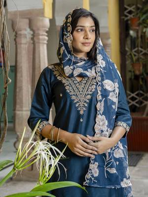 Teal blue color viscose rayon fabric partywear readymade salwar kameez for trendy looks 3