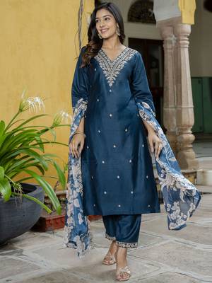 Teal blue color viscose rayon fabric partywear readymade salwar kameez for trendy looks 4