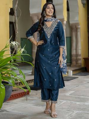 Teal blue color viscose rayon fabric partywear readymade salwar kameez for trendy looks 5
