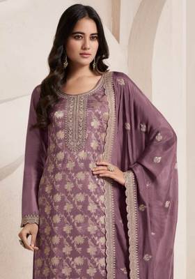 Purple embroidered jacquard salwar suit 2
