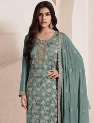 Green embroidered jacquard salwar suit 2