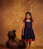 Blue cotton tiered gathered dress for girls