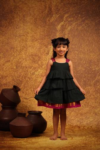 Green cotton dress for girls