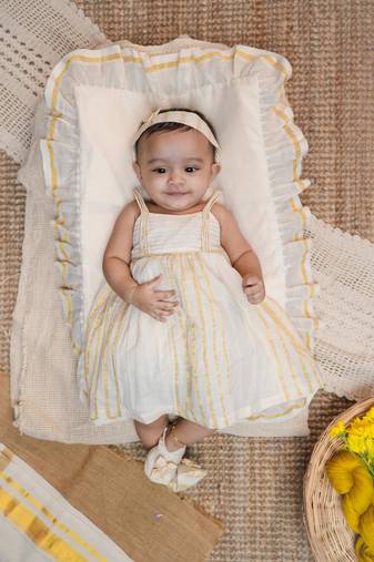 White  handloom infant dress headband and shoes for kids