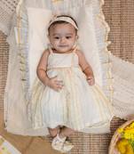 White  handloom infant dress headband and shoes for kids