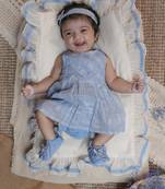Blue infant handloom sleeveless a line dress  shoes and headband for kids