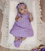 Purple infant handloom a line sleeveless dress heaband and shoes for kids