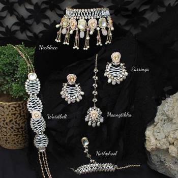 Pink wink full set with necklace, earrings, maangtikka, hathphool & waistbelt 2