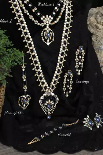 Blue hues full set with choker, long necklace, earrings, bracelet & 2 rings
