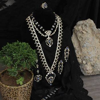 Blue hues full set with choker, long necklace, earrings, bracelet & 2 rings 4