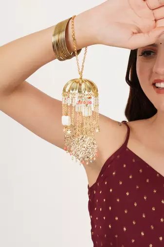 Golden disk with twinkling stars mini kaleere pink