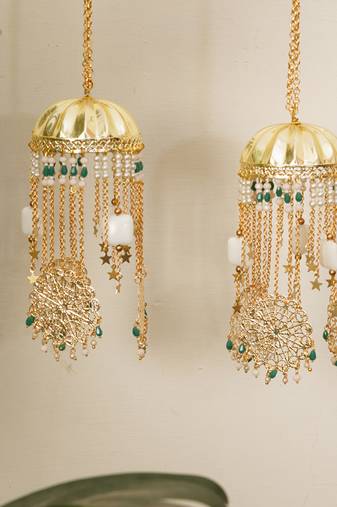 Golden disk with twinkling stars mini kaleere green