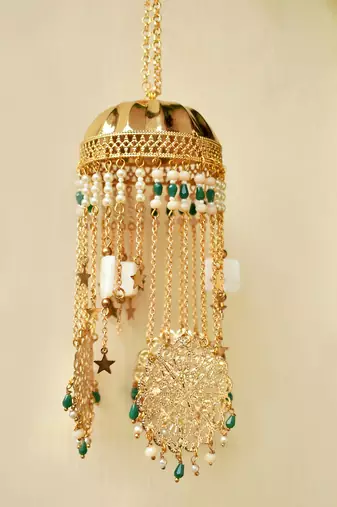 Golden disk with twinkling stars mini kaleere green