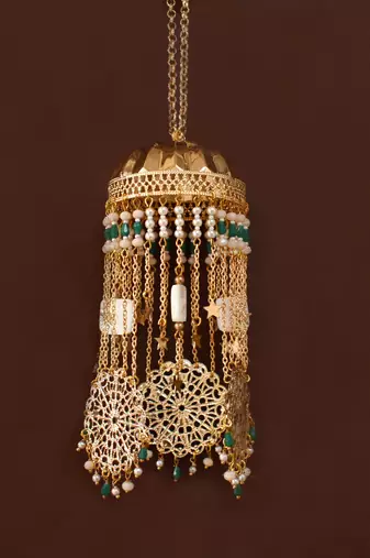 Golden disk with twinkling stars mini kaleere green