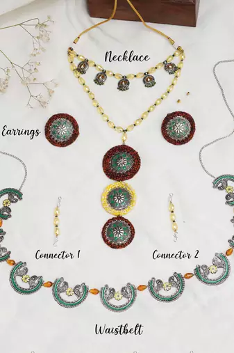 Multi-stranded bohemian jewelry set with circular charms
