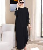 Black free size kaftan abaya with contras detailing on sleeves