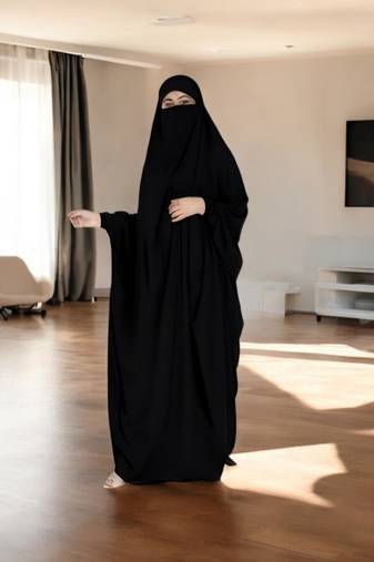 Black one piece jilbab with adjustable nose piece