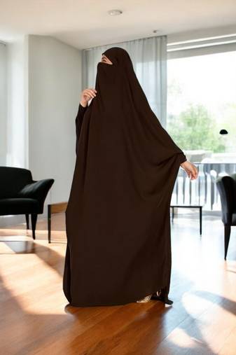 Brown one piece jilbab with adjustable nose piece