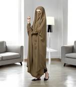 Dark-olive full length single piece jilbab with adjustable mouthpiece