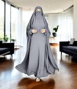 Grey full length single piece jilbab with adjustable mouthpiece