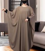Dark-olive free size kaftan abaya with lacework.