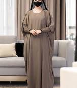 Dark-olive free size kaftan abaya with long elasticated sleeves.