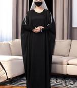Dark-olive free size kaftan burqa with long elasticated sleeves.