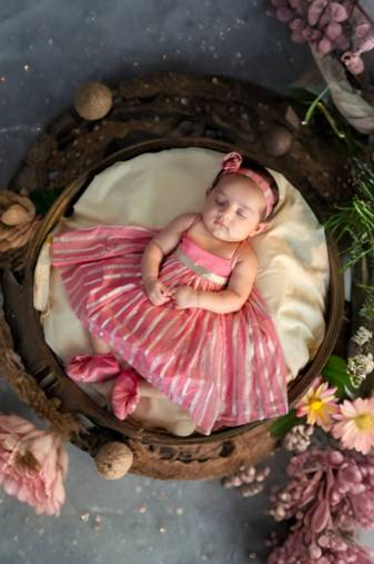 Pink  handloom infant striped frock headband and shoes for kids