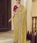 Yellow georgette party wear saree with blouse fabric 