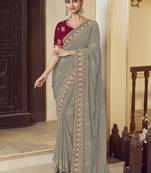 Grey georgette party wear saree with blouse fabric 