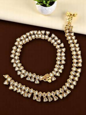Gold plated kundan studded anklet 1